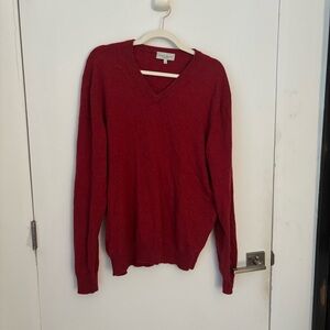 Neiman Marcus Cloud 100% Cashmere Red Sweater XL Knit V-Neck Long Sleeve Warm